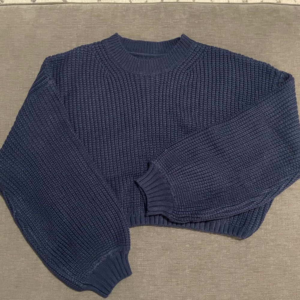 SHEIN Dark Blue Crew Neck Cropped Sweater